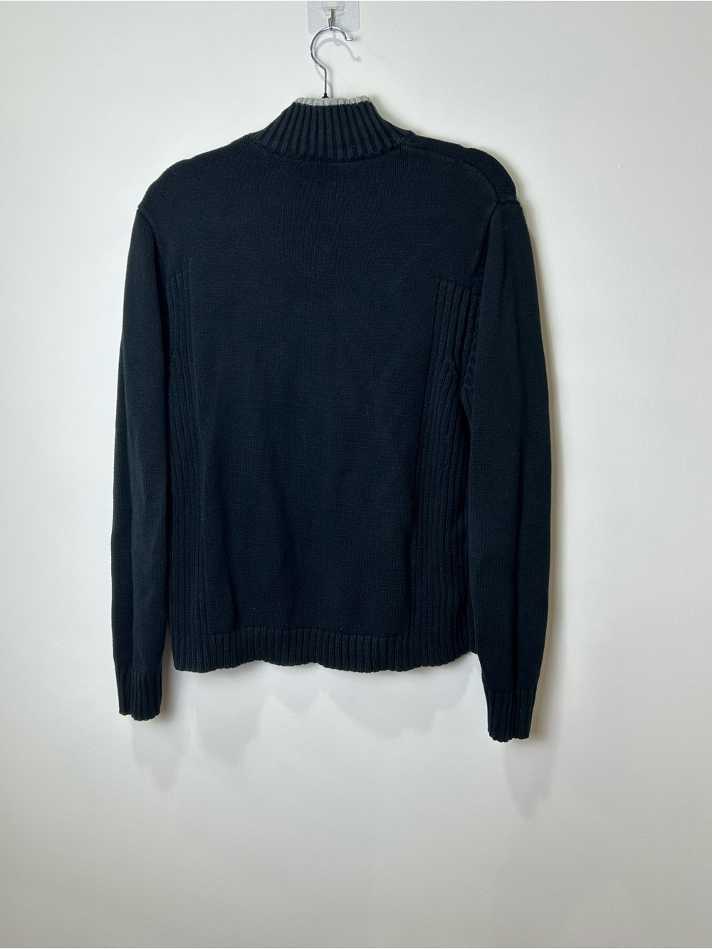 Men's Navy Half-Zip Rib Knit Sweater with Contrast Collar - Picture 2 of 6